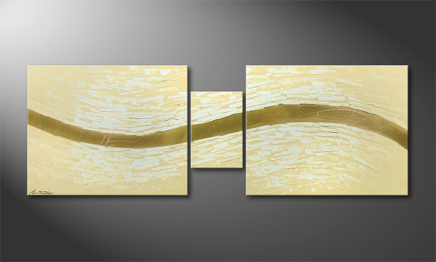 Das moderne Wandbild Golden Stream 140x50x2cm