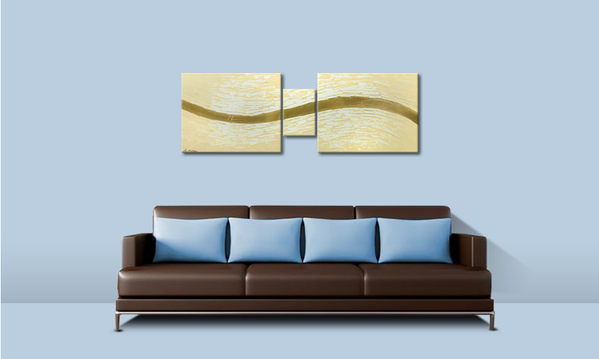 Das moderne Wandbild Golden Stream 140x50cm