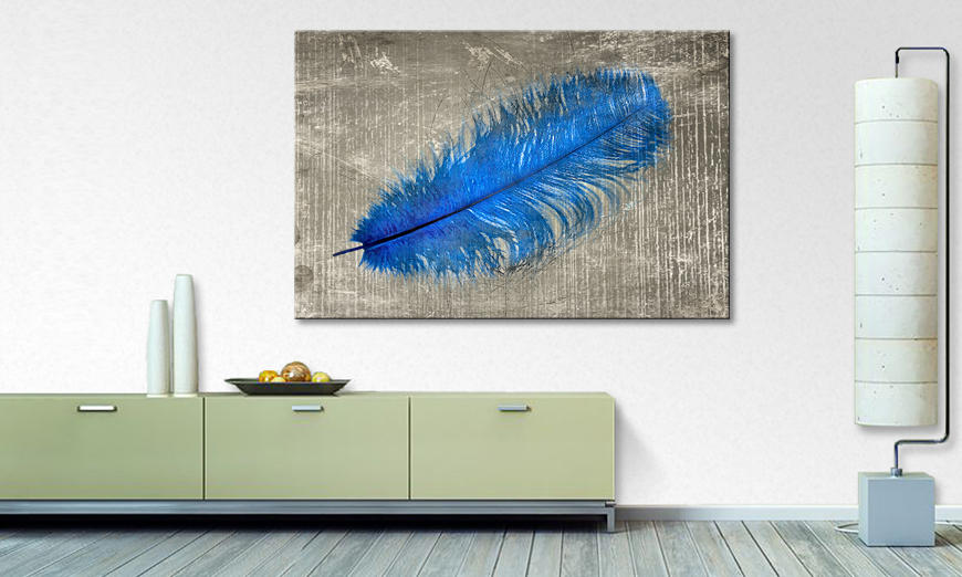 Das Leinwandbild Feather In Blue