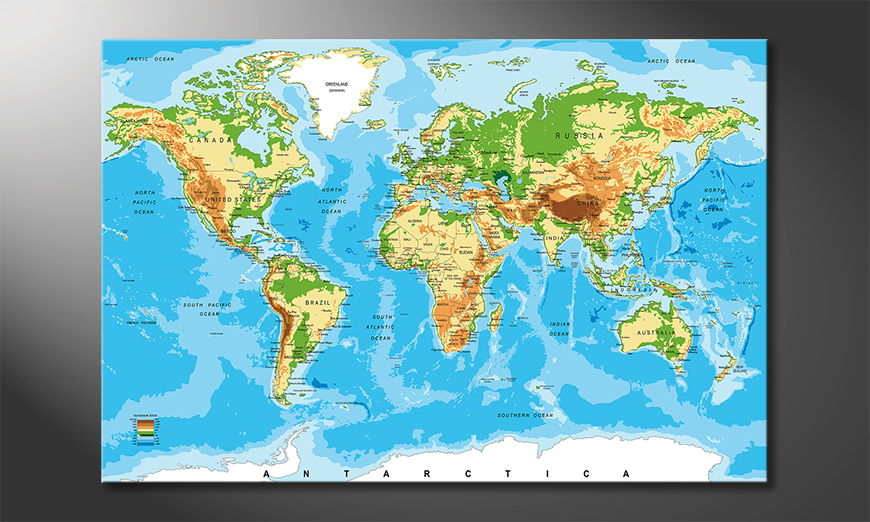 Das Leinwandbild Physical Worldmap