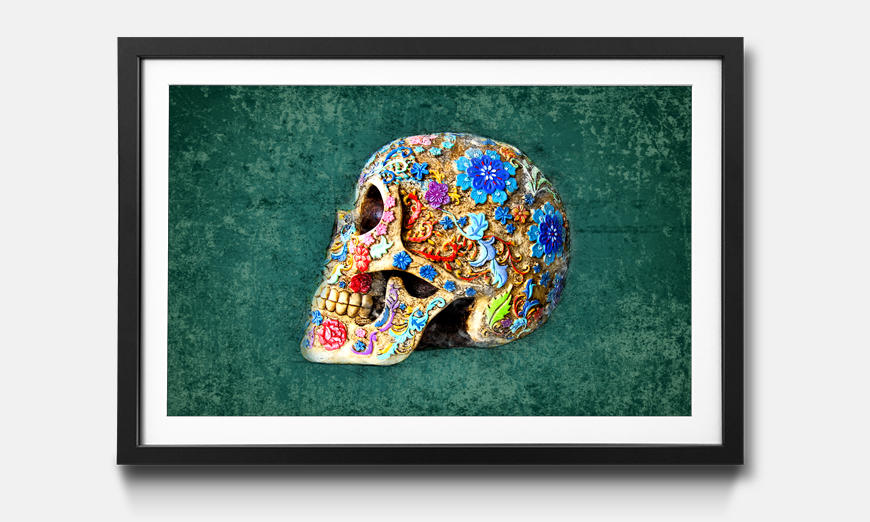 Der gerahmte Kunstdruck Colorful Skull