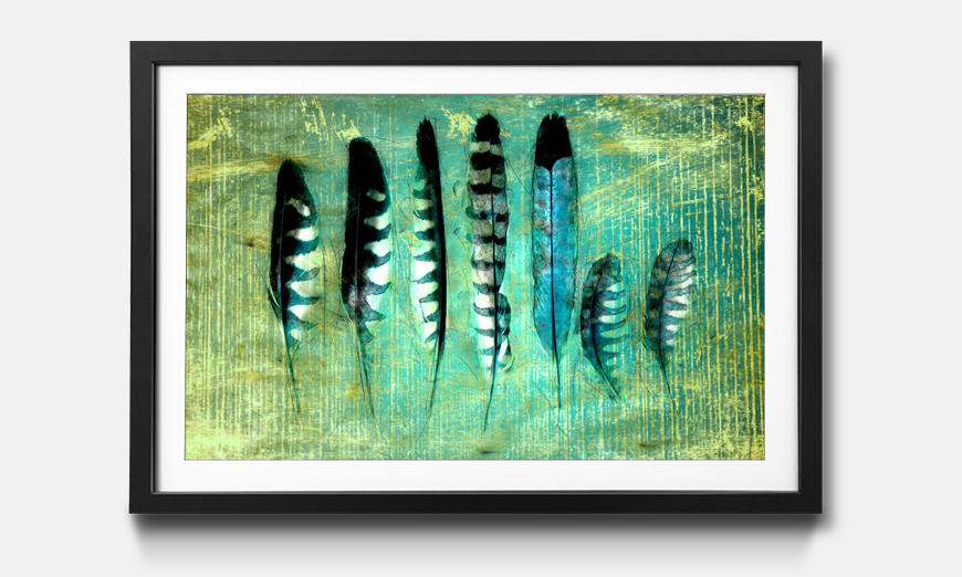 Kunstdruck gerahmt Blue Feathers