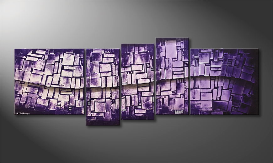 Handgemaltes Bild Purple Stones 210x80cm